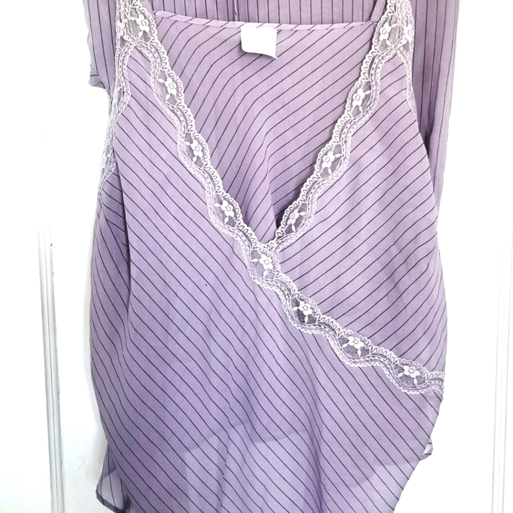 Women's Intimate Nightwear Sheer Lavender and Black Drawstring Pants Sz 3X